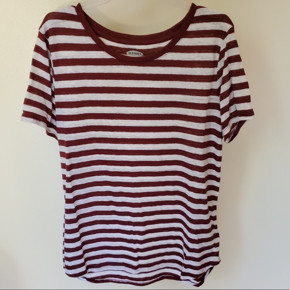 I’m selling a dark red striped Old Navy t-shirt!